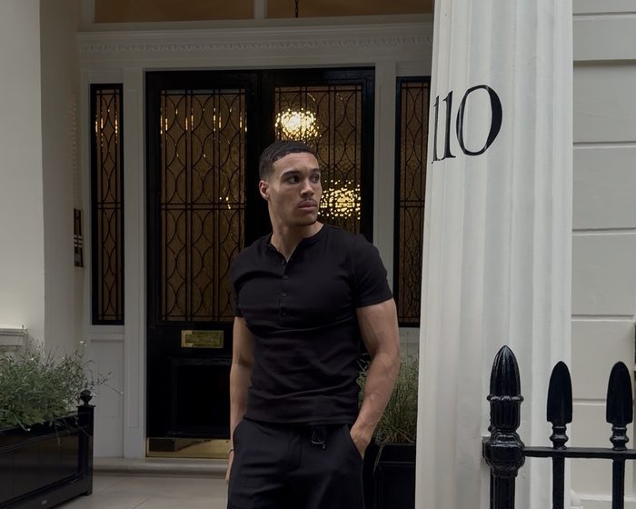 Zaki outside a London townhouse